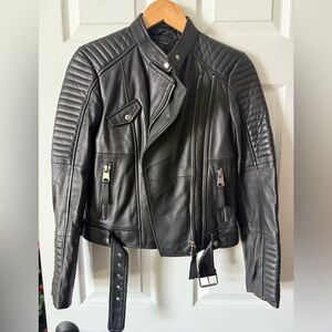 Zara Real Genuine Leather Womens Jacket Sz S Biker Motorcycle Moto Black Punk